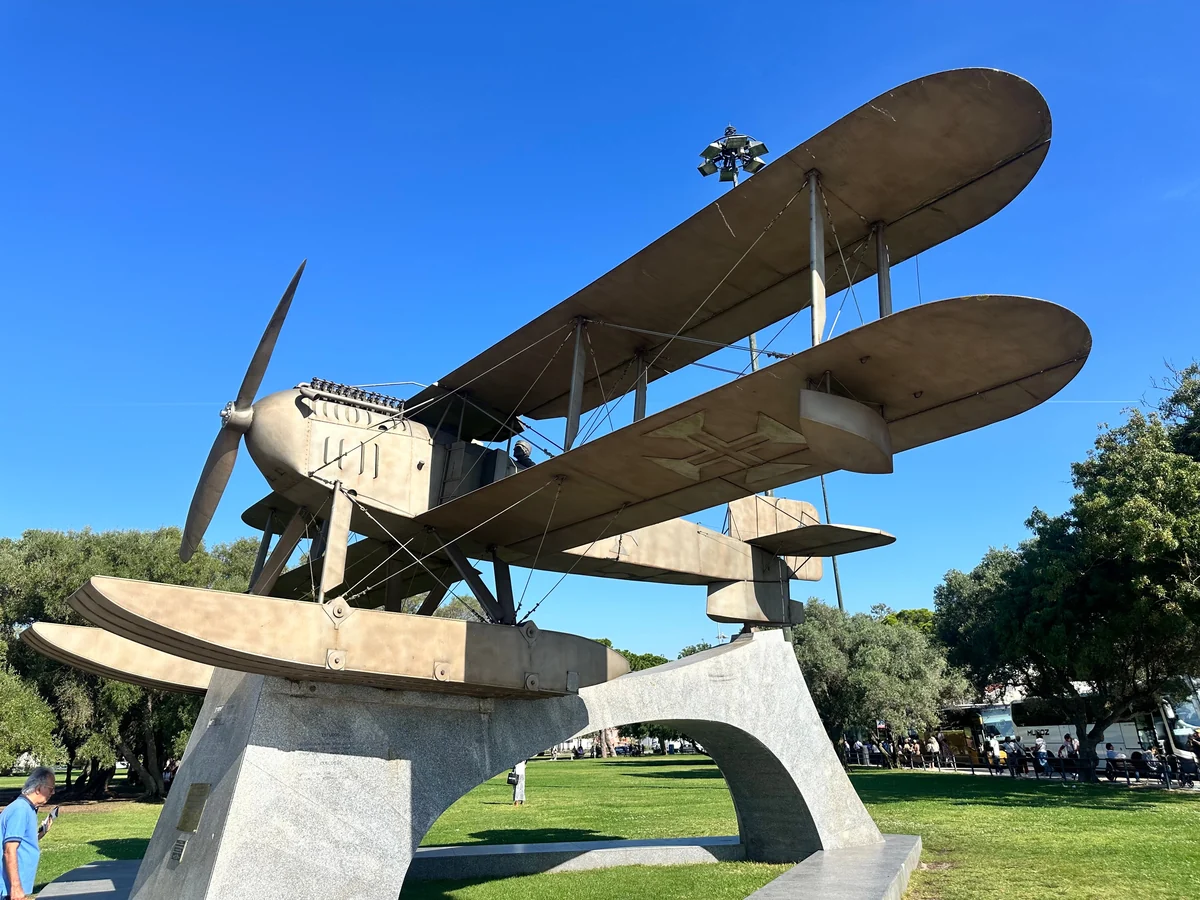 The Gago Coutinho seaplane monument on the Belém riverfront